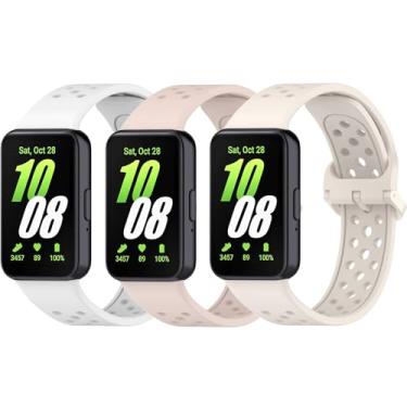 Imagem de HAOZHI 3Peças Pulseiras Bracelete Compatível com Samsung Galaxy Fit 3,Pulseira Correia de Silicone para Samsung Galaxy Fit3 (Branco+Rosa+Luz estelar)