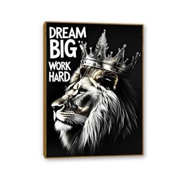 Imagem de Zeichn8u Tela inspiradora arte de parede animal pôster motivacional coroa leão abstrato preto branco inspirador presentes para homens afirmações positivas imagem 70x50cm (71.1x50.8 cm) moldura teca