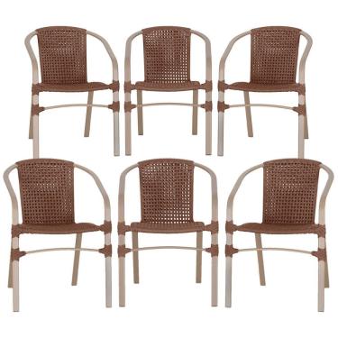 Imagem de 06 Cadeiras Floripa Alumínio Pintura Fendi Trama Original Marrom