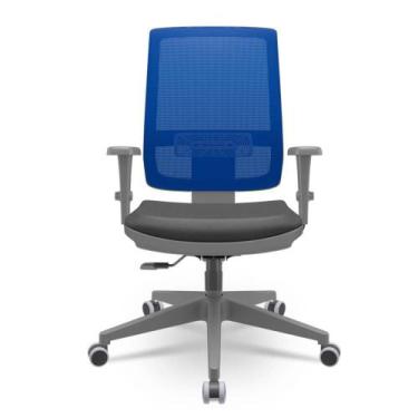 Imagem de Cadeira Brizza Diretor Grafite Tela Azul Assento Vinil Preto Base Rela