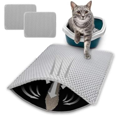 Imagem de HCY&WLD Pacote com 2 tapetes de areia para gatos, camada dupla, favo de mel, impermeável, à prova de urina, antiderrapante, menos desperdício, tapete de caixa de areia para gatos fácil de limpar