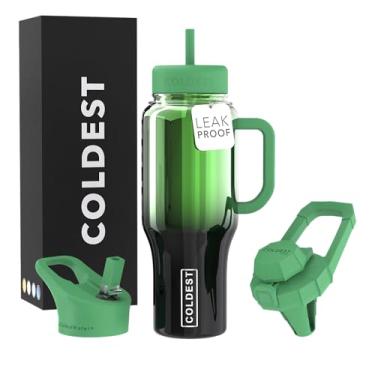 Imagem de Copo Coldest com alça e canudo - Copo 100% à prova de derramamento com canudo (3 tampas) - Copos isolados de aço inoxidável à prova de vazamento para mulheres e homens - Adequado para porta-copos