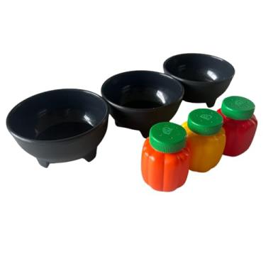 Imagem de Conjunto de molho Taquería – 3 tigelas molcajete (241 g) + 3 saleiros sortidos – Utensílios mexicanos autênticos para tacos, salsa e festas – Feito no México – Sem BPA (mistura de pimenta)