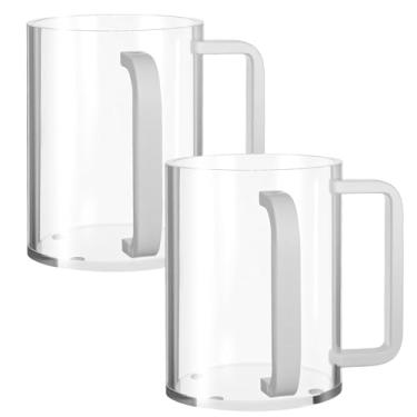 Imagem de MAQUITA 2 peças de copo judaica para lavar as mãos com alças duplas para Netilat Yadayim 12,7 cm acrílico transparente Negel Vasser Ritual Judaico Kohanim Presentes de Natal (alça branca)