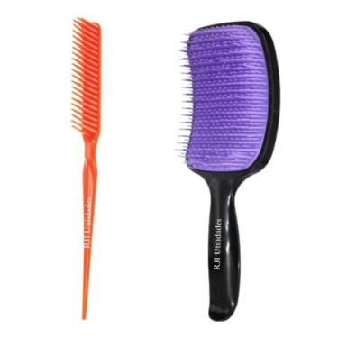 Imagem de Kit Escova Cabelo Raquete Cerdas Flexiveis para Alinhamento e Desembar