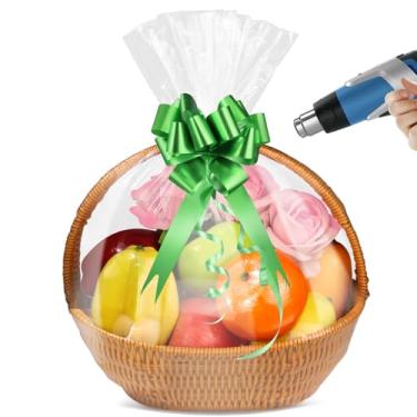 Imagem de Yeumk Embalagem com 10 sacos de cesta retrátil para cestas de presente sacos de PVC de celofane transparente (45,7 x 61 cm - 10 peças)