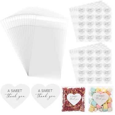 Imagem de Yexiya 200 adesivos A Sweet Thank You, sacos de doces, adesivos de convite de casamento, 10 x 15 cm, sacos de plástico que se selam para chá de bebê, etiquetas de lembrancinhas de casamento