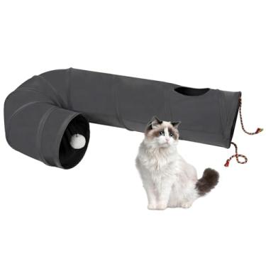 Imagem de PAOPO Túnel para gatos, tubo dobrável bidirecional para gatos com orifício interativo Peek-A-Boo, bola de brinquedo e corda – Ideal para gatos, gatinhos e coelhos internos, cinza escuro