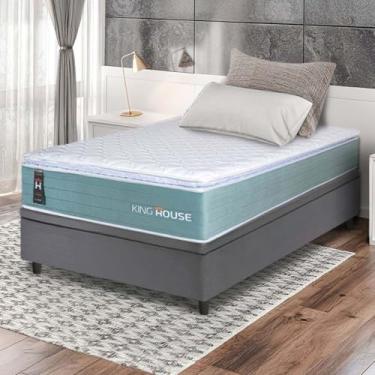 Imagem de Conjunto Box Baú Cinza Lagos Verde Molas Ensacadas Solteiro 88x188x73 - King House