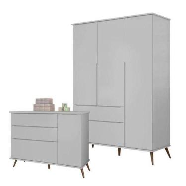 Imagem de Cômoda E Guarda Roupa Infantil Retro Alice Cinza Acetinado - Phoenix B