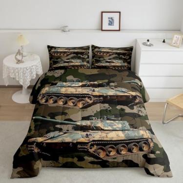 Imagem de Erosebridal Conjunto De Edredom Para Carro Meninos, Camuflagem, Tanque, Canhão, Crianças, Roupa Cama Veículos Militares, Estilo Retrô, Camuflado, Vintage, Acolchoado, 2 Peças Com 1 Fronha, Tamanho S