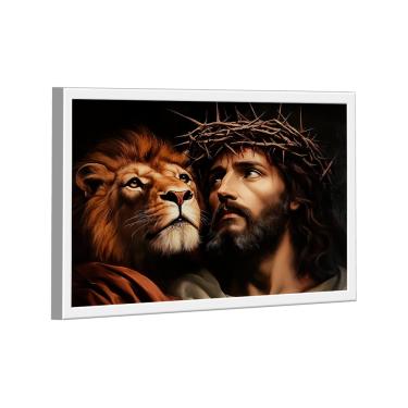 Imagem de Quadro Decorativo Leão e Jesus com Coroa de Espinhos