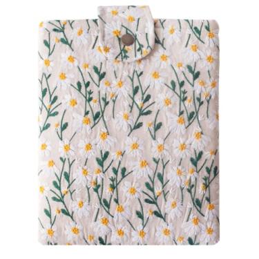 Imagem de Capa de tecido bordado para Kindle Oasis, iPad mini, Kobo Libra 2, Boox Leaf Z – Estojo acolchoado para tablets pequenos e e-Readers, personagem feito à mão - Margarida branca e bege