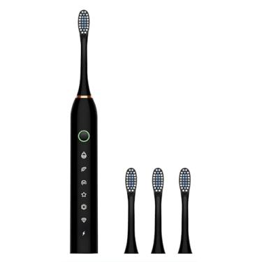 Imagem de Escova de dentes elétrica Preta sônica recarregável, ideal para adultos e crianças, 6 modos opcionais 4 cabeças de escova, USB Escova de dentes ultrassônica elétrica de carregamento rápido com temporizador integrado
