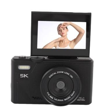 Imagem de Asixxsix Câmera Digital de 75mp 5k, Câmera de Vídeo de Zoom Digital de Zoom 18x Com 3 Polegadas de 3 Polegadas de 180 °, Câmera de Fotografia Anti Shake Retro para Viagem de Selfie (Preto)