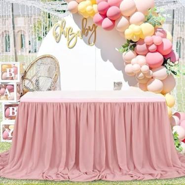 Imagem de Saia de mesa branca, toalha de mesa de chiffon para casamento, tecido transparente para chá de bebê, mesa de namorados, festa de aniversário, decoração de mesa de bolo, rosa sujo, 70x183 cm