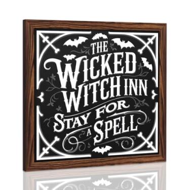 Imagem de Quadro de madeira The Wicked Witch Inn Stay for a Spell, tema de outono, decoração de parede estilo rústico, decoração de parede para sala de estar, quarto, casa de fazenda, cozinha, decorações de