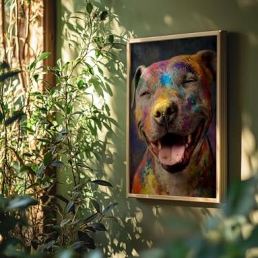 Imagem de Quadro Decorativo Pitbull Colorido Com Moldura Cachorro Pitbull Pop Art Colorido Divertido Quarto Infantil Sala Pet Felicidade Criativo Fofo