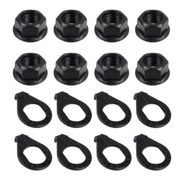 Imagem de Oedema 8 peças de porca de eixo de roda de bicicleta de 9,5 cm e cubo de bicicleta, porcas flangeadas, kit de arruela de segurança para roda de bicicleta dianteira e traseira, preto
