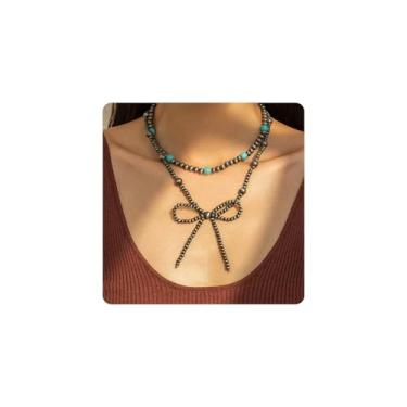 Imagem de Colar de pérolas Navajo para mulheres, gargantilha estilo boho ocidental, turquesa, vintage, navajo, colar com laço de pérola, joias de concerto, acessórios de cowboy Carter, Zinco, Sem Pedra Preciosa