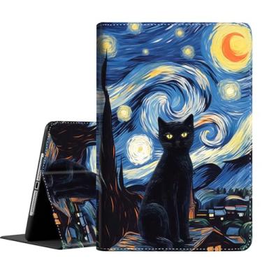 Imagem de Capa para Samsung Galaxy Tab S10 Plus 2024/ S9 Plus / S9 FE Plus 5G 12,4 polegadas 2023, capa fina dobrável com suporte para despertar/hibernar automático para tablet S10+/S9+/S9 FE+, gato noturno