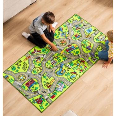 Imagem de ToyVelt Tapete infantil para carro – médio 109 cm x 66 cm tapete de trânsito para crianças de 3 a 12 anos – Tapete educativo para brincar na cidade feito de poliéster macio com suporte antiderrapante