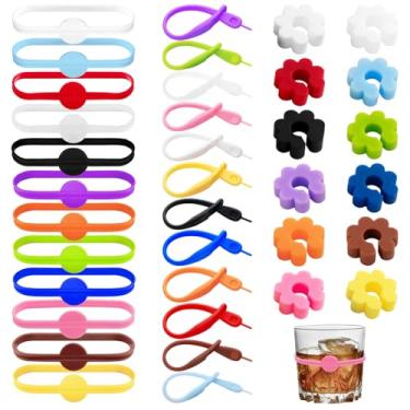 Imagem de 36 peças de pingentes de vinho para taças de haste, marcadores de bebida de silicone reutilizáveis, 3 tipos de pingentes de garrafa de água, identificadores de vidro para bebidas, etiquetas de bebidas