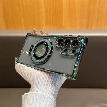 Imagem de Capa de silicone com suporte magnético e glitter para Samsung Galaxy A55 5G A35 a54 S24 Ultra S23 FE S22 Plus S21 S20, verde, para Samsung S24Ultra