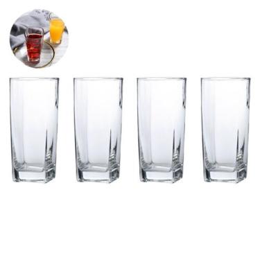 Imagem de Jogo de 4 Copos de Vidro Quadrado Bali 320ML Refresco Drinks - PRATICA