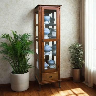 Imagem de Cristaleira Rústica De Madeira 1 Porta 1 Gaveta E Pés Luiz Xv - Imbuia Glazer