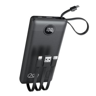 Imagem de I2GO, Carregador Portátil (Power Bank), 10000mAh, 4 em 1 Com Cabos Acoplados (Micro USB, USB-C, Lightning e USB-A), Preto, i2GO PRO