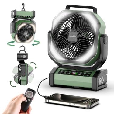 Imagem de Socool Ventilador de acampamento com luz - Ventilador de bateria recarregável de 20000 mAh, tempo máximo de execução de 112 horas, 9 velocidades, display digital, temporizador, oscilação automática