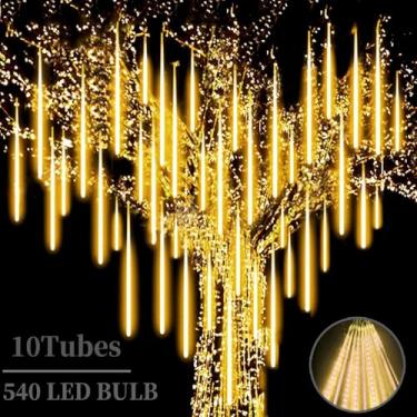 Imagem de Roytong Alto brilho 10 tubos 540 LED 540 luzes de chuva chuva de meteoros cascata chuva caindo luzes ao ar livre para decoração de telhado de Natal beirais árvore gelo gota de chuva