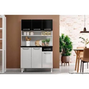 Imagem de Kit de Cozinha Compacta Topázio Smart Aço c/ 6 Portas e 1 Gaveta 105cm Branco/Preto - Telasul