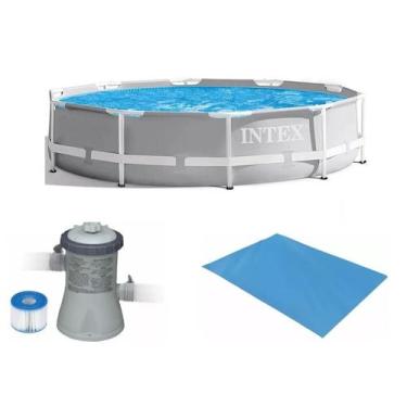 Imagem de Piscina Intex 7000 litros estrutural PRISM Cinza com Bomba Filtro 110v