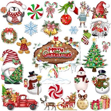 Imagem de Ímãs de carro de geladeira de natal decoração 22 peças, adesivos de porta decorativos de natal magnéticos decorações protetor de geladeira decalques de carro, ímã de decoração de porta de garagem de férias para caixa de correio para máquina de lavar louça de porta de cruzeiro