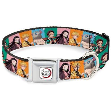Imagem de Coleira para animais de estimação Aniplex of America, coleira de cachorro fivela de cinto de segurança de metal, Demon Slayer, quatro blocos de pose de grupo de personagens multicoloridos, 40,6 a 58