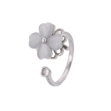 Imagem de Anel giratório giratório com flor de trevo da sorte CZ banhado a prata opala rotativa trevo irlandês empilhável declaração aberta anéis de dedo ajustáveis Fidget Ansiedade Aliviando o estresse Joia
