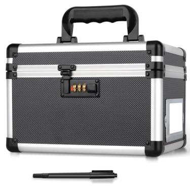 Imagem de LOCKCURX Caixa organizadora de arquivos – caixa de bloqueio com compartimento para etiquetas, caixa de armazenamento com trava, cofre portátil para documentos, medicamentos e objetos de valor - 25 x