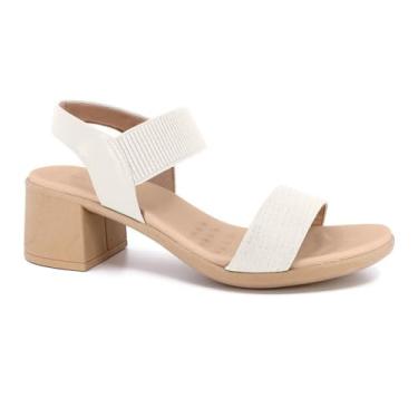 Imagem de Sandália Usaflex Elastic Salto Bloco Feminina (Branco/Bege, BR, Adulto, Numérico, 38)