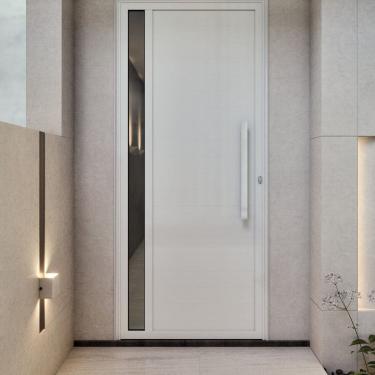 Imagem de Porta de Alumínio de Giro Lambri com Puxador de 60 Cm 215x95cm Lucasa Ideale Branco