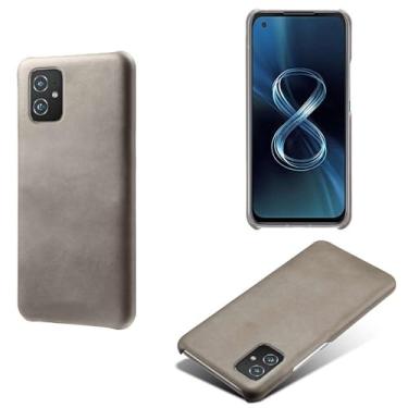 Imagem de Capa para Asus ZenFone 8 ZS590Ks,Proteção contra quedas,Casca de volta de cor sólida simples,Design de couro de imitação de plástico-Gray