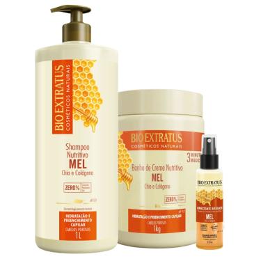 Imagem de Kit Bio Extratus Mel Nutritivo Shampoo Máscara 1L/Kg Umectante 55ml