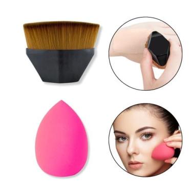 Imagem de Kit Pincel Mágico Oval + Esponja Base Rosto Pele Maquiagem - Arte Sedu