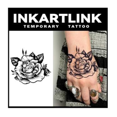 Imagem de INKARTLINK Tattoo Tech, tatuagem semipermanente média de 2 folhas, tatuagens temporárias, duram de 1 a 2 semanas, à prova d'água, visual realista, sem adesivo, sem reflexo (design floral) 112