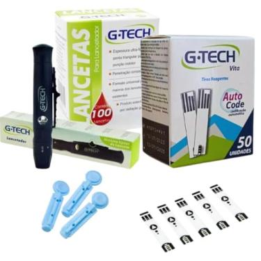 Imagem de Kit GT.ech 100 Lanceta + Caneta Lancetadora + 50 Tira Reagente Vita