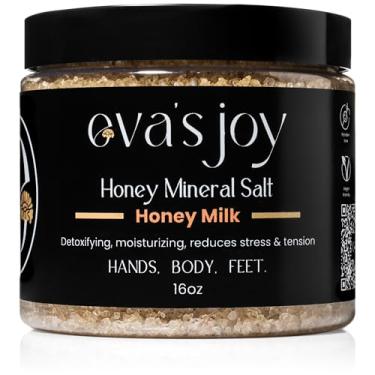 Imagem de Eva's Joy Banho mineral de leite de mel e imersão para os pés, feito com cristais de sal Epsom para relaxamento e pele macia, sem óleo, nutritivo e confortável, 473 ml