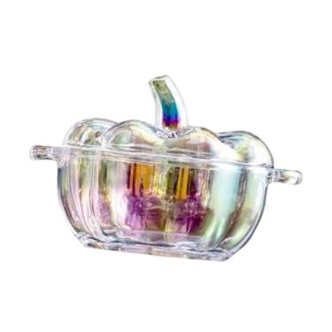 Imagem de IEUDNS Prato de vidro para doces com tampa, tigela de abóbora coberta, recipiente para lanches, pote de doces decorativo para mesa de centro, decoração de, Colorida