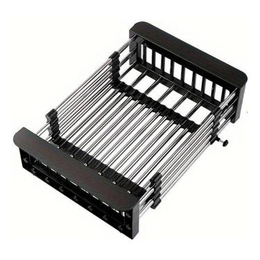 Imagem de Escorredor Extensível Cuba Pia Inox Ajustável Cesto Preto