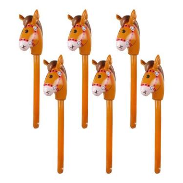 Imagem de Stick Horse inflável EVERMARKET 6 PCS Cowboy 95 cm marrom